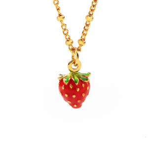 Sweet Strawberry Enamel Pendant Necklace